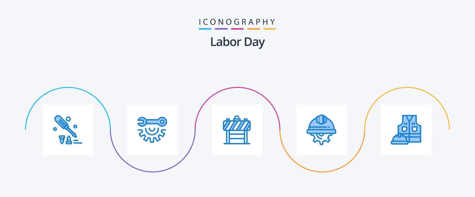 Labor Day Blue 5 Icon Pack Including labour jacket. labor. sign. gear. cap vector