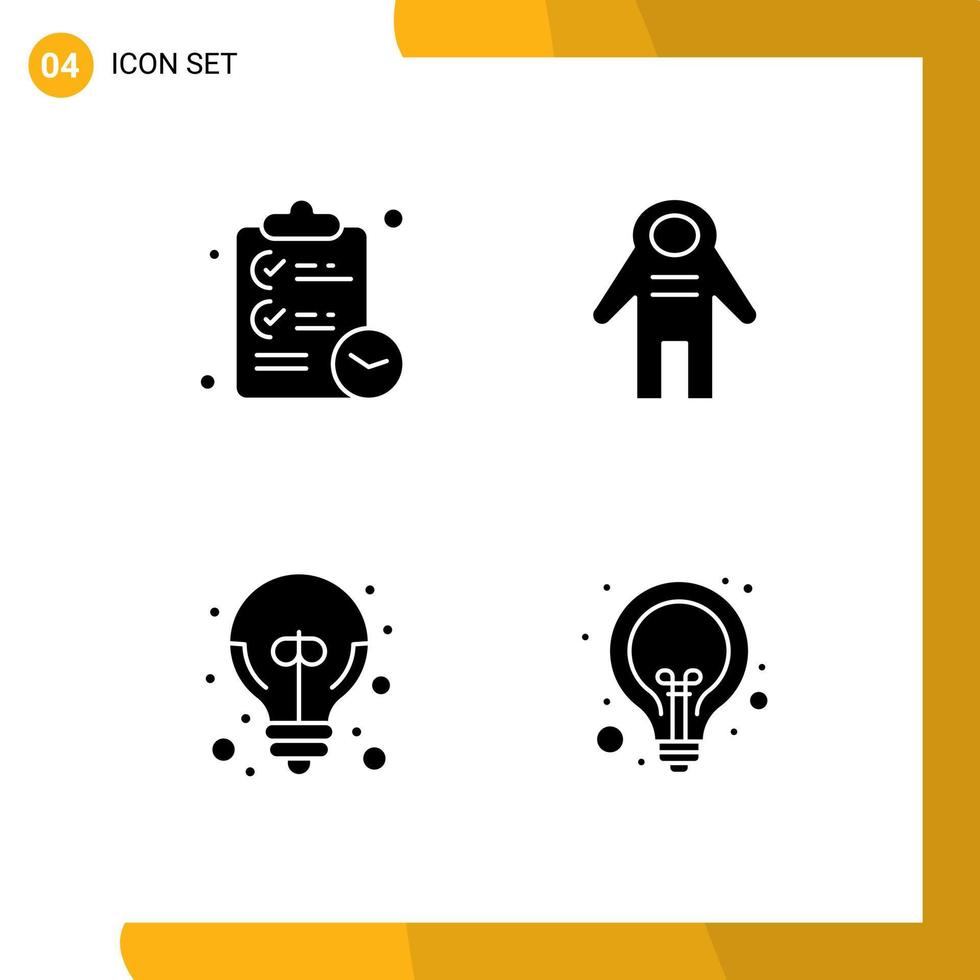 Editable Vector Line Pack of 4 Simple Solid Glyphs of checklist excellent idea time people great idea Editable Vector Design Elements