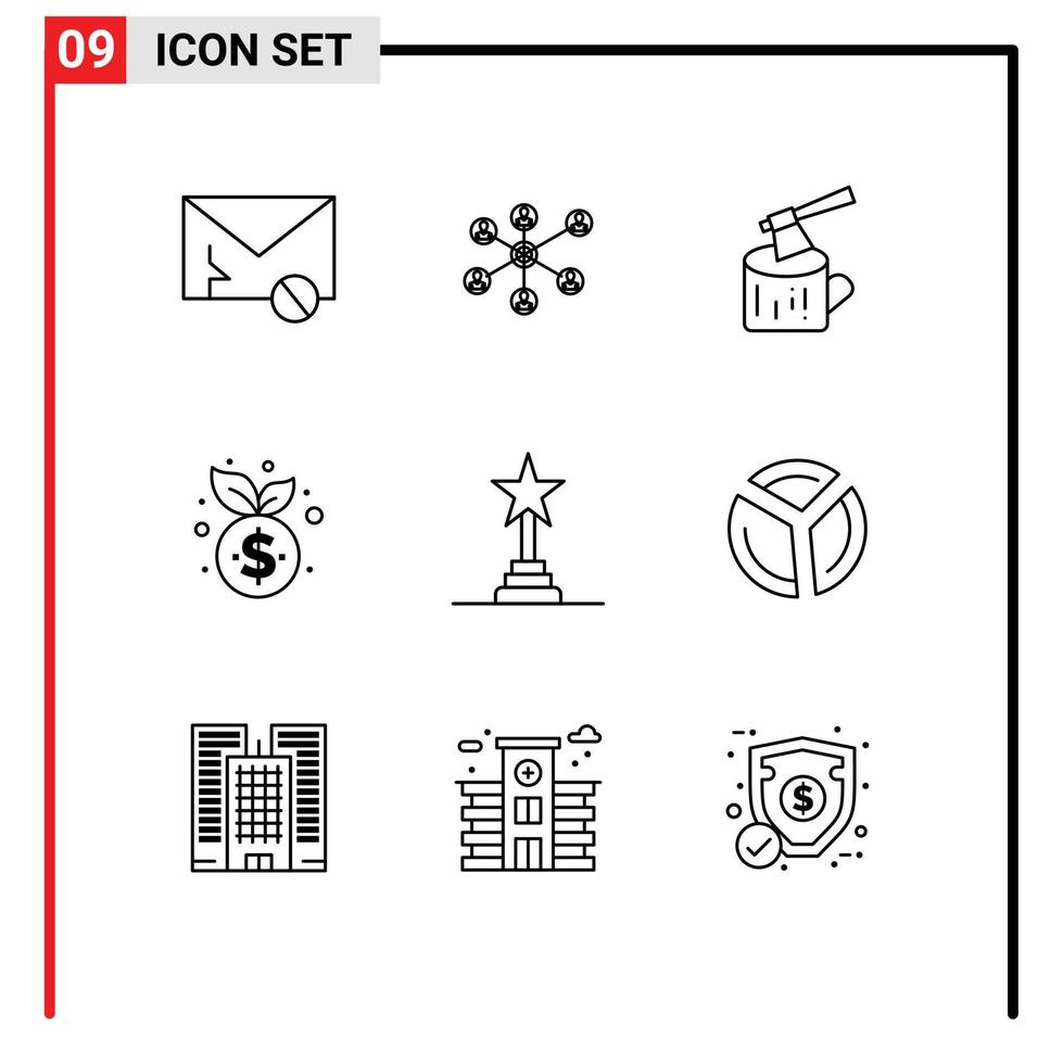 Set of 9 Vector Outlines on Grid for achievement award growth group management wood Editable Vector Design Elements