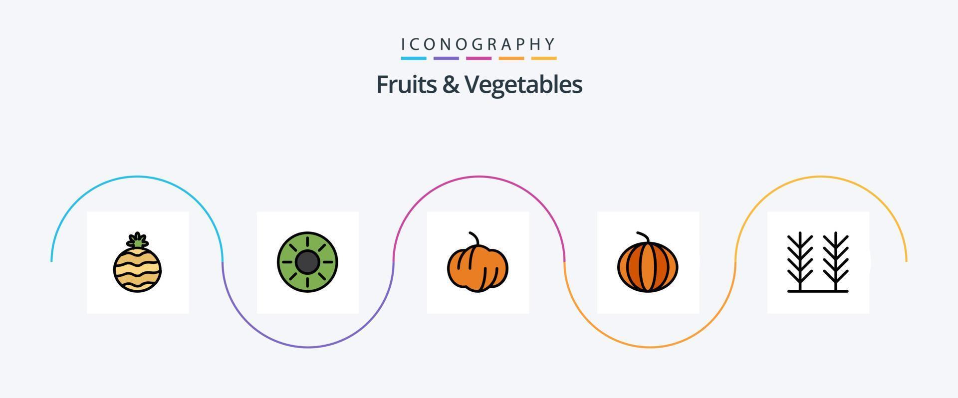 Fruits and Vegetables Line Filled Flat 5 Icon Pack Including . pumpkin. food vector
