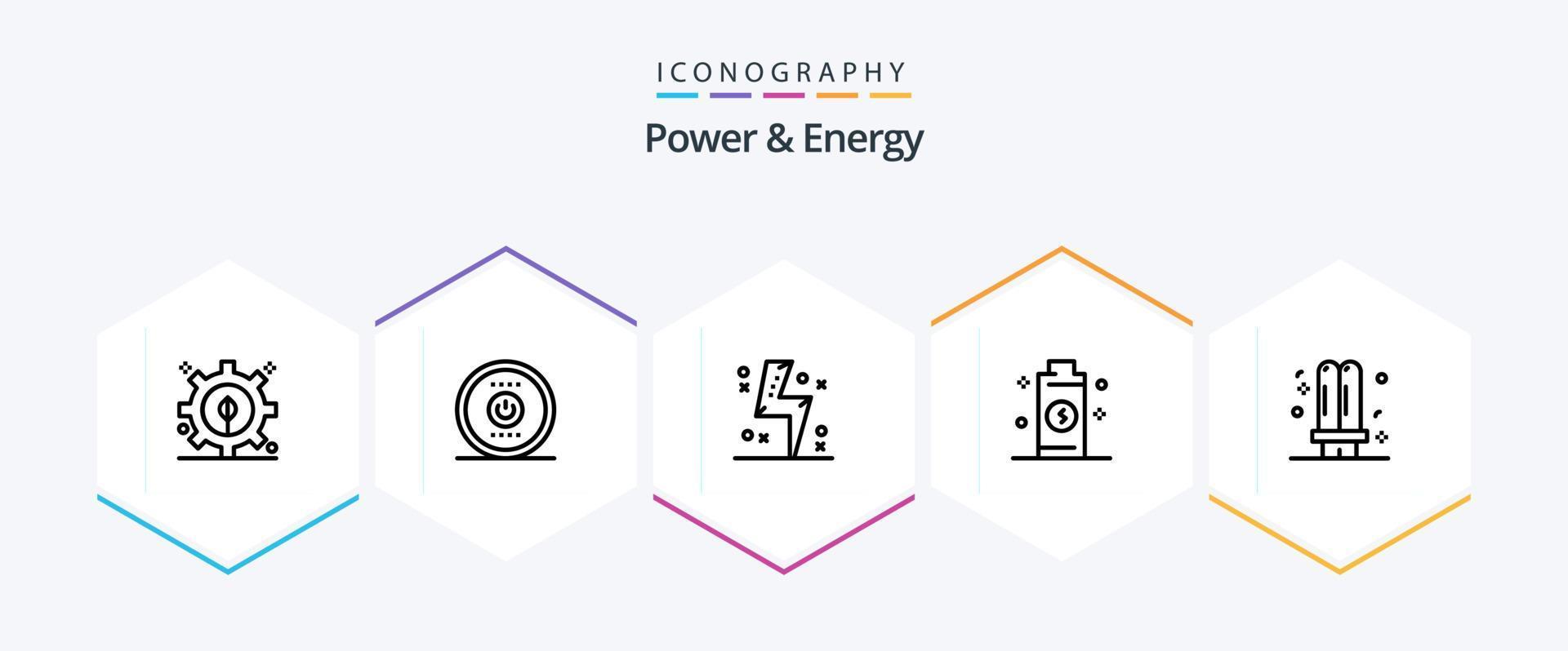 paquete de iconos de 25 líneas de energía y energía que incluye electricidad. fuerza. cargar. energía. batería vector