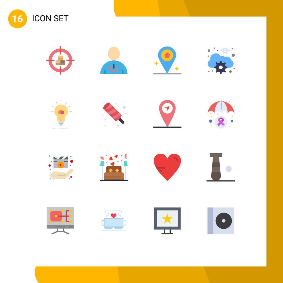 Pictogram Set of 16 Simple Flat Colors of idea wifi human gear house Editable Pack of Creative Vector Design Elements