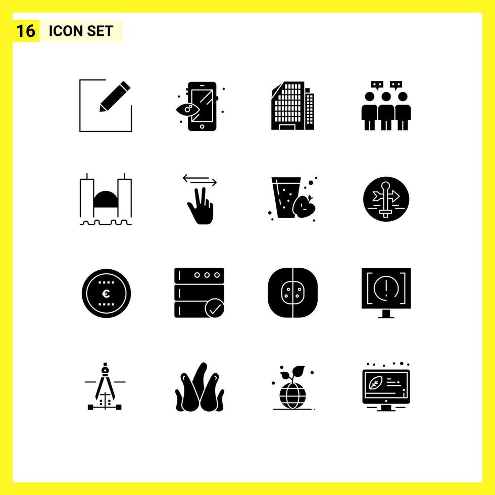 User Interface Pack of 16 Basic Solid Glyphs of gestures industrial house harbor bridge Editable Vector Design Elements
