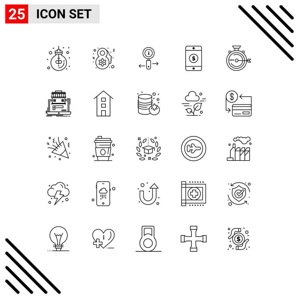 25 Universal Lines Set for Web and Mobile Applications optimization launch info sign dollar Editable Vector Design Elements