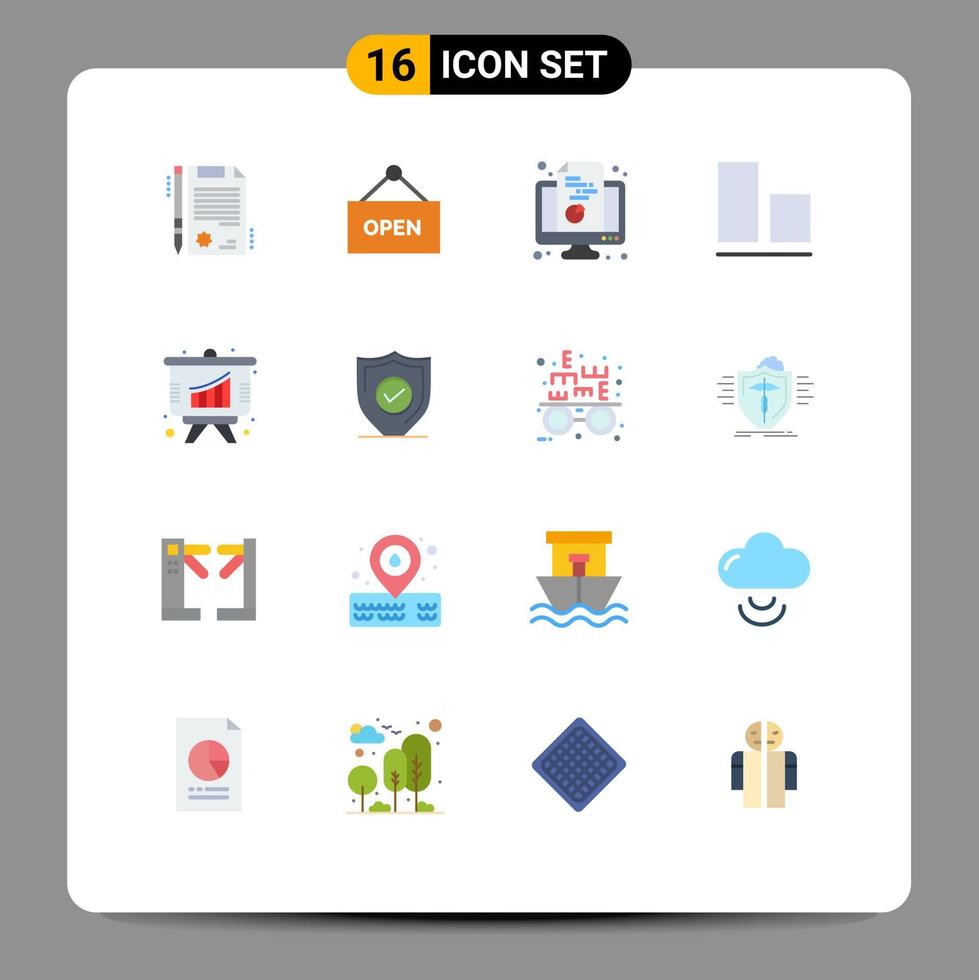 Mobile Interface Flat Color Set of 16 Pictograms of confirm graph monitor analysis bottom Editable Pack of Creative Vector Design Elements