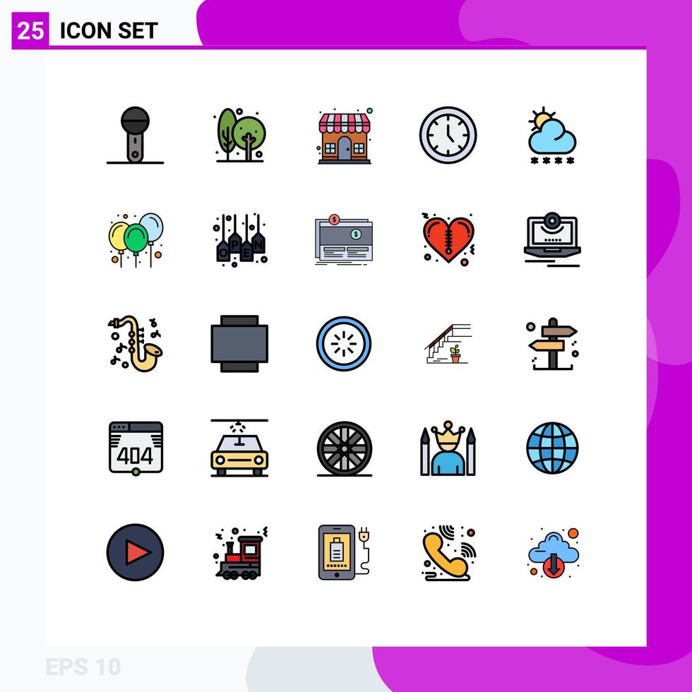 25 Universal Filled line Flat Color Signs Symbols of home appliances clock farming storehouse shop Editable Vector Design Elements