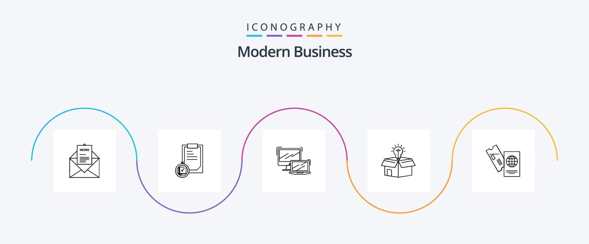 Modern Business Line 5 Icon Pack Including solution. business. time. box. macbook vector