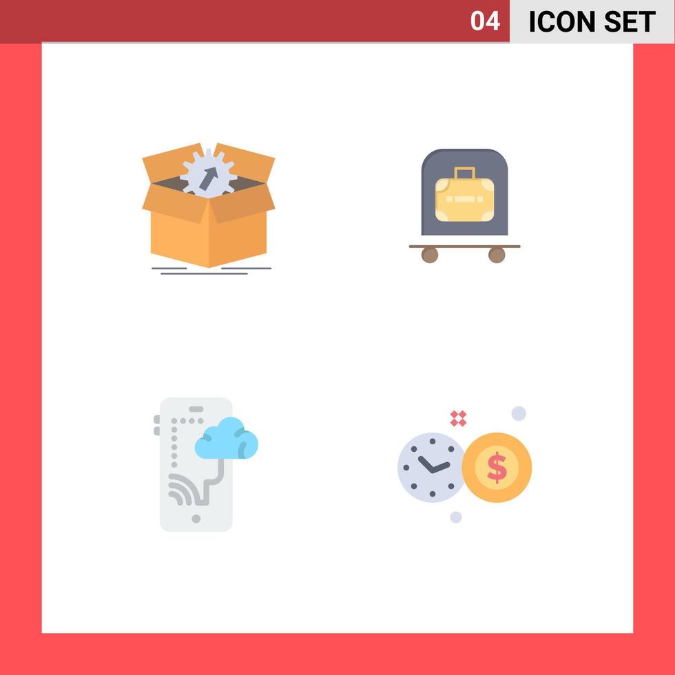 Group of 4 Flat Icons Signs and Symbols for upload cloud progress luggage mobile Editable Vector Design Elements