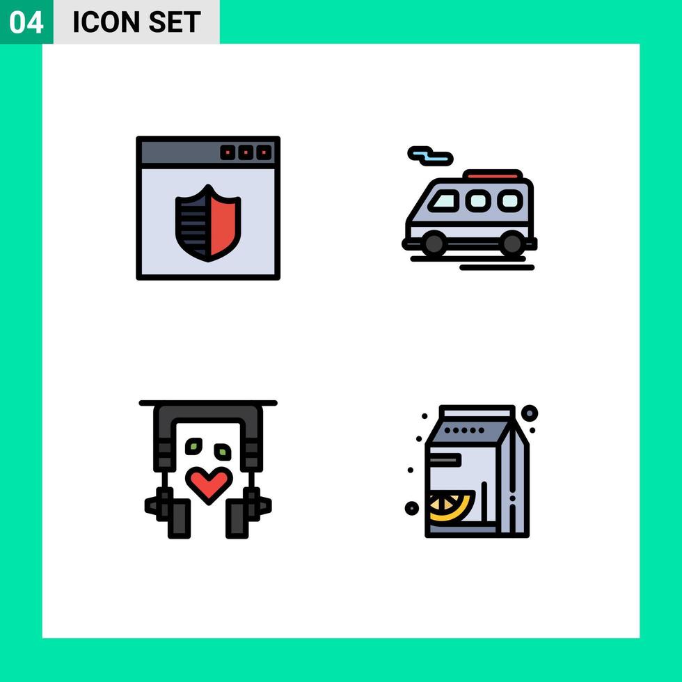 Pictogram Set of 4 Simple Filledline Flat Colors of browser nature webpage van fruit Editable Vector Design Elements