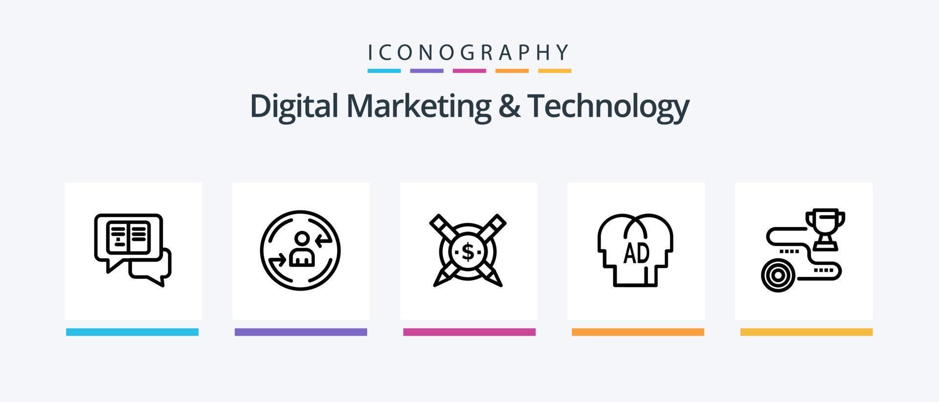 Digital Marketing And Technology Line 5 Icon Pack Including atoumation. brian. ad. ab . elementary. Creative Icons Design vector