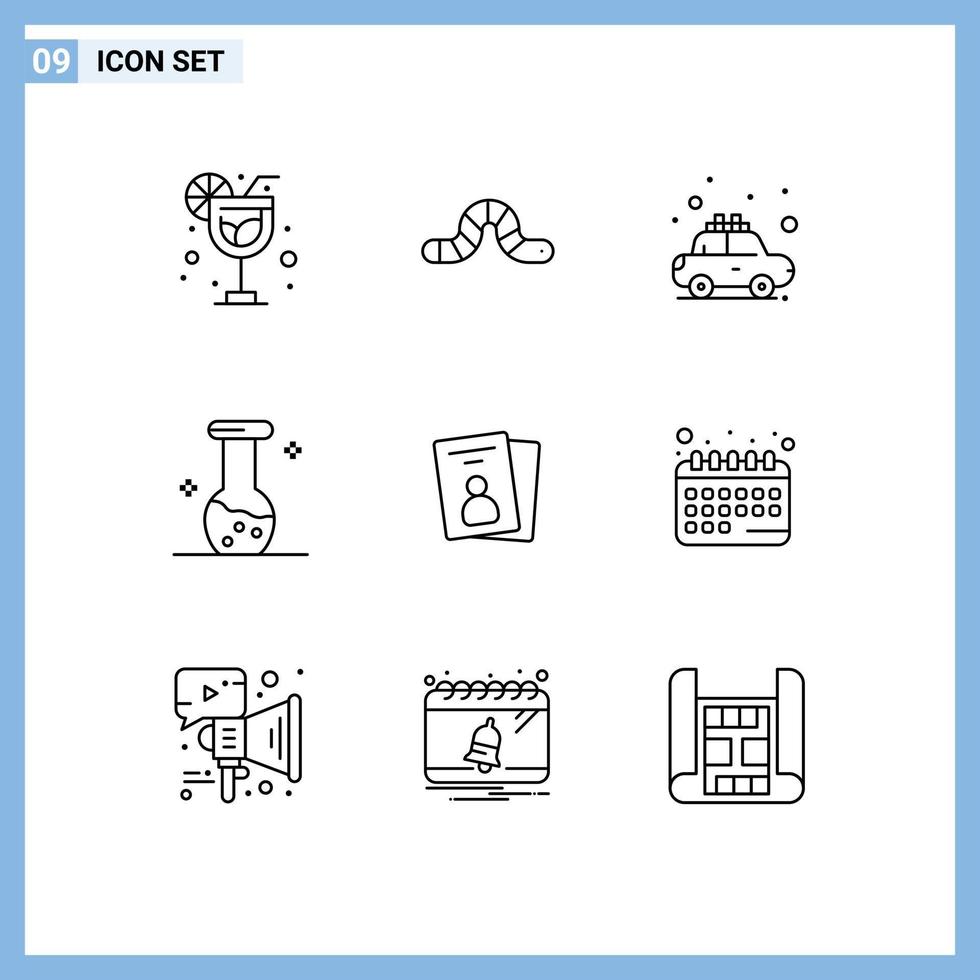 9 esquemas de vectores temáticos y símbolos editables de elementos de diseño de vectores editables de bioquímica de química de taxi de identificación de tarjeta de identificación