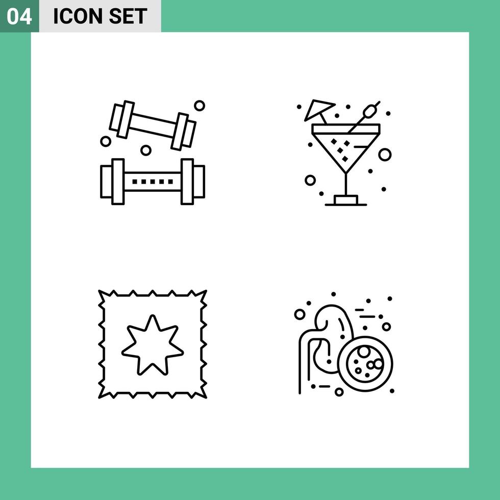 Mobile Interface Line Set of 4 Pictograms of activities baby lifting food lungs disease Editable Vector Design Elements