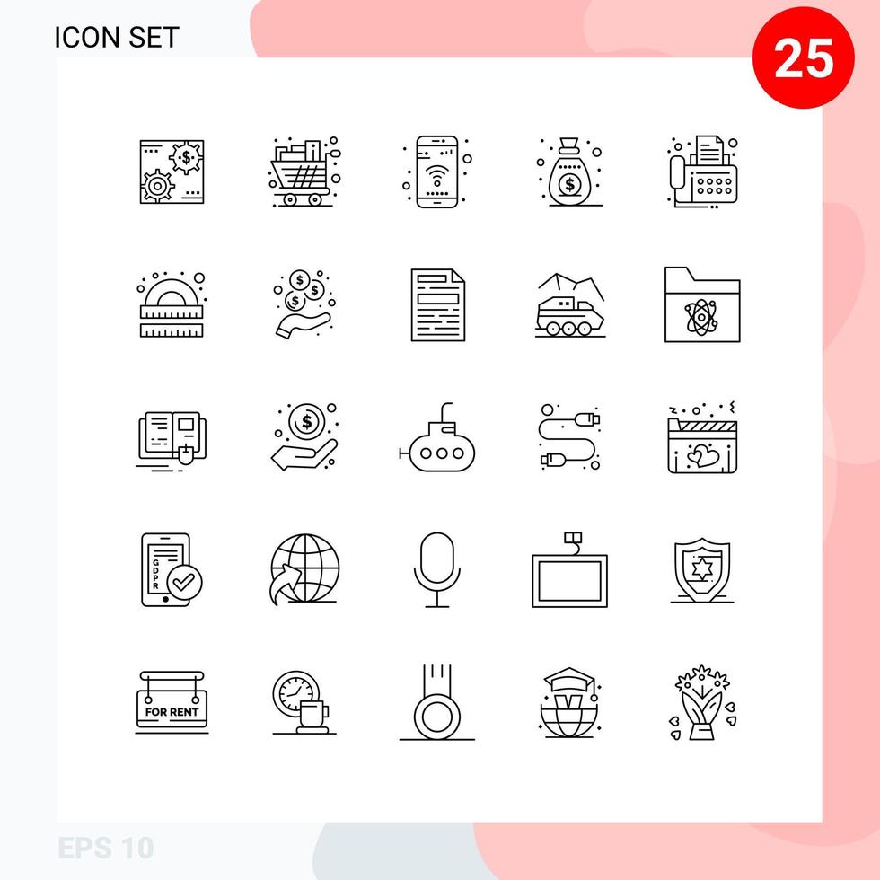 Pack of 25 creative Lines of marketing wifi full phone app Editable Vector Design Elements