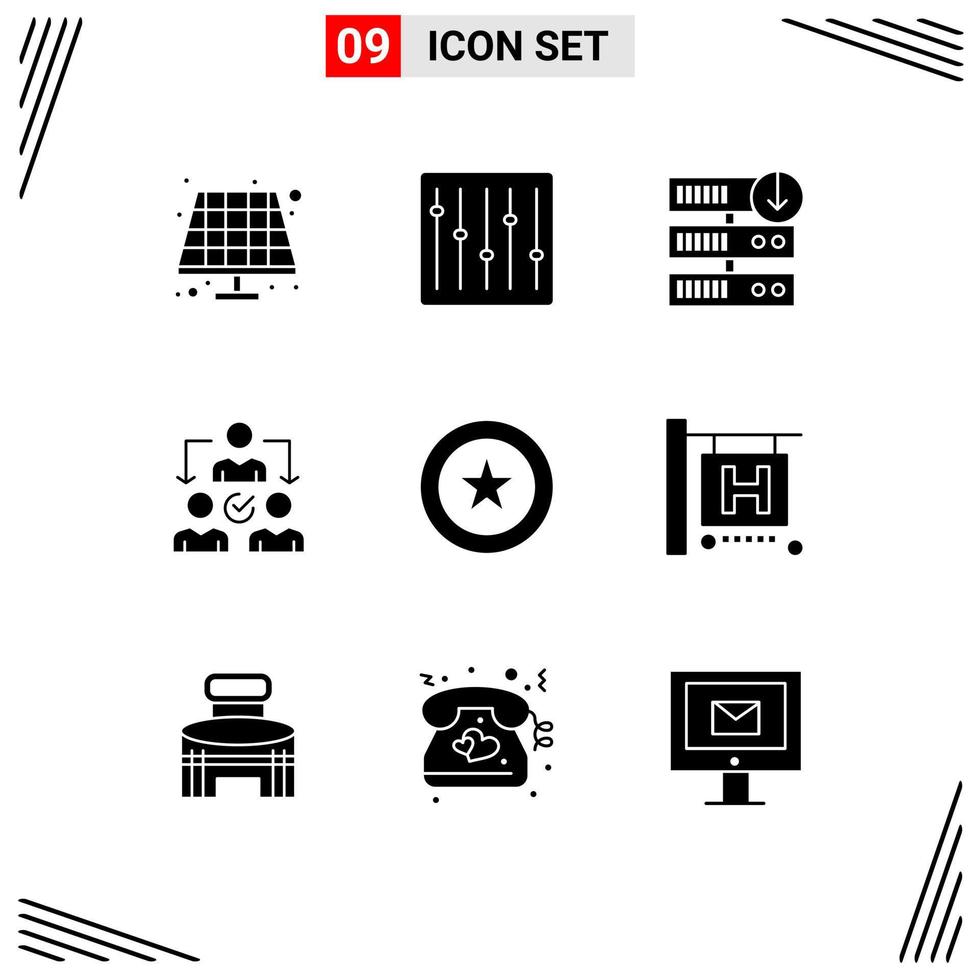 9 User Interface Solid Glyph Pack of modern Signs and Symbols of favorite achievement download distribution delegate Editable Vector Design Elements