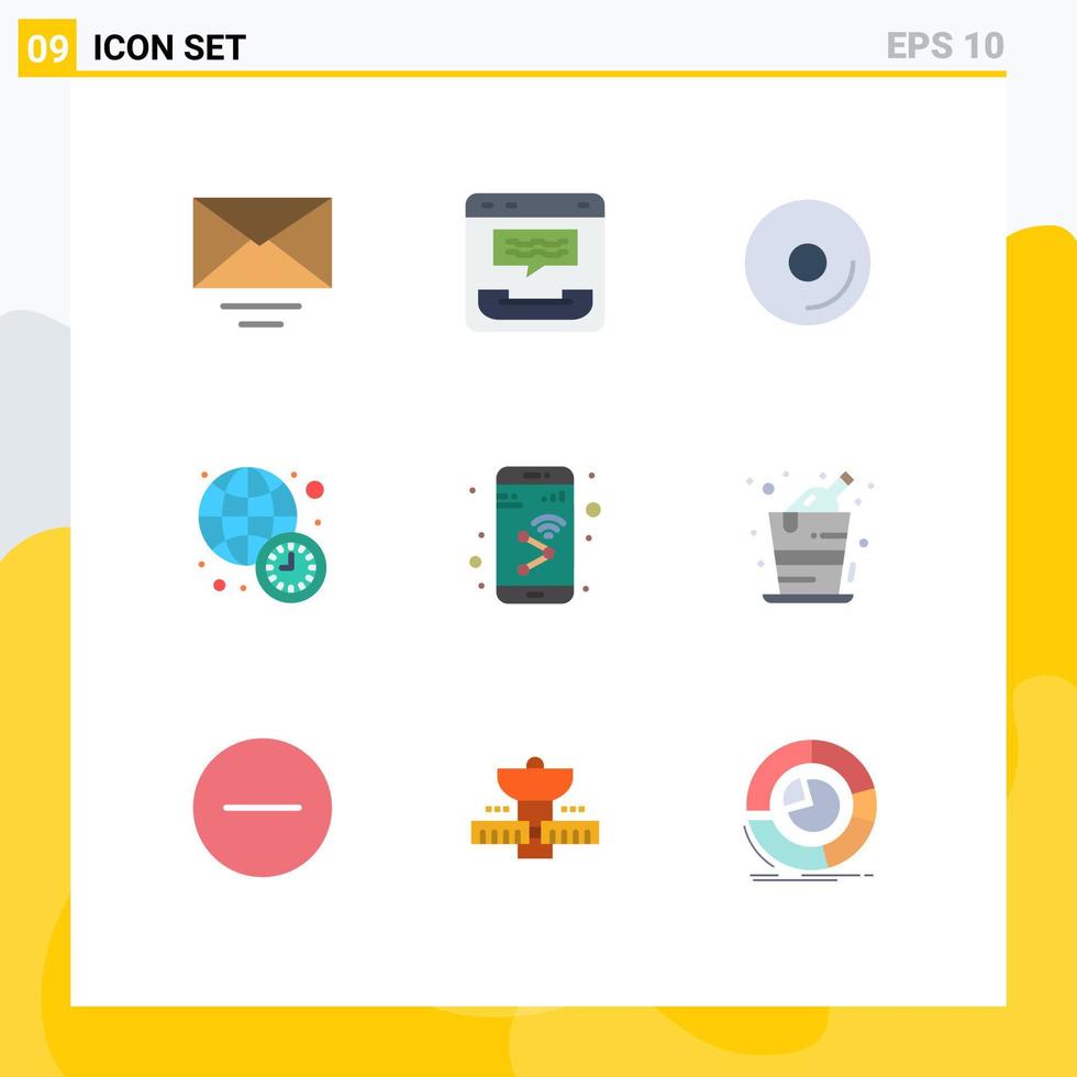 Set of 9 Modern UI Icons Symbols Signs for device world news disk time clock Editable Vector Design Elements
