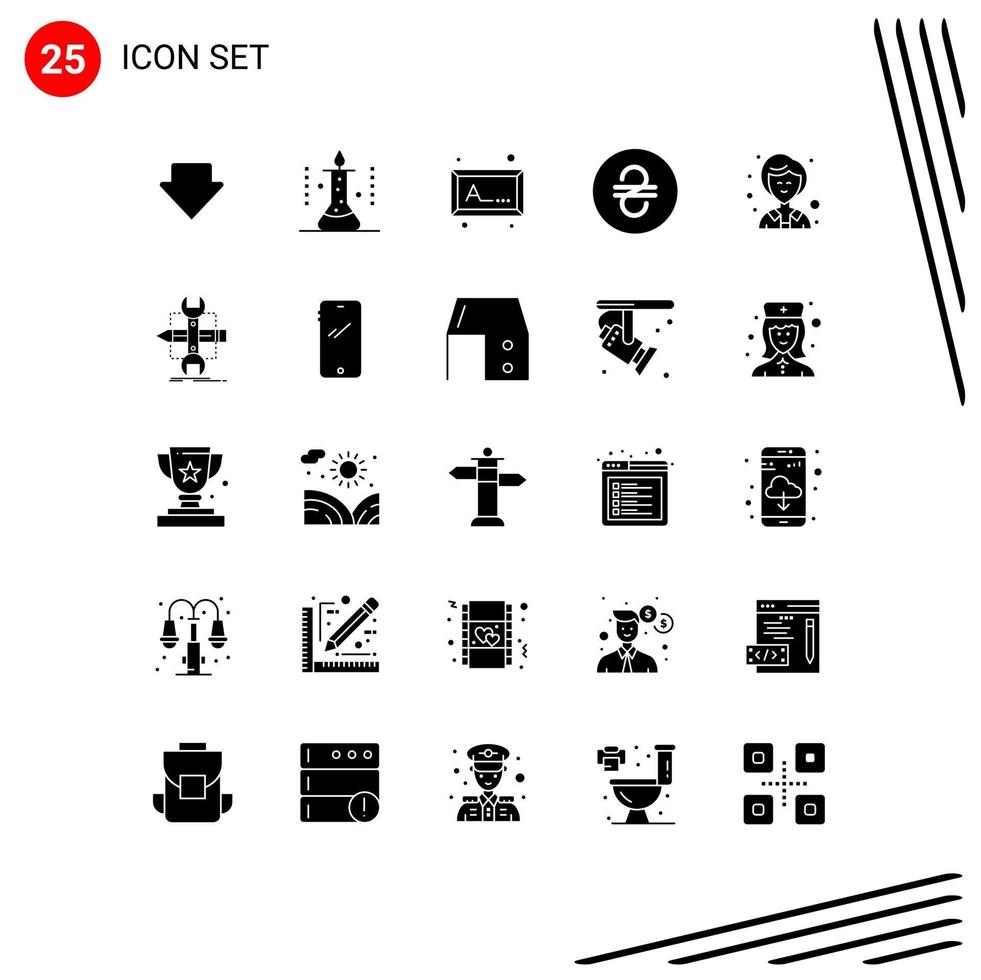 conjunto moderno de 25 glifos y símbolos sólidos, como construir elementos de diseño de vectores editables de dinero de mujer de negocios de marco femenino