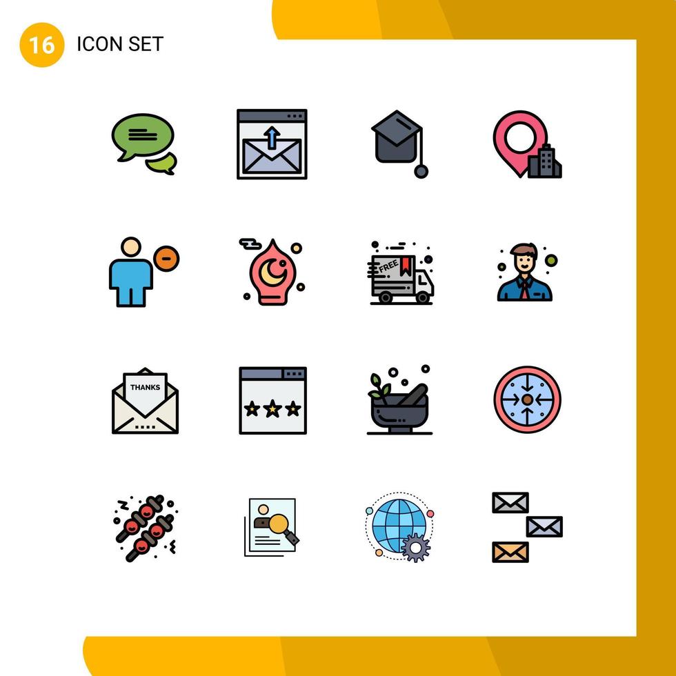 conjunto de 16 iconos de interfaz de usuario modernos signos de símbolos para eliminar elementos de diseño de vectores creativos editables de ubicación de hotel de educación de avatar