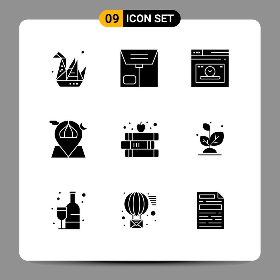 Set of 9 Modern UI Icons Symbols Signs for education map page masjid location Editable Vector Design Elements