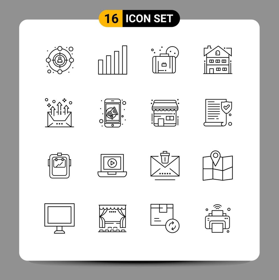 16 Outline concept for Websites Mobile and Apps communication address summer home apartment Editable Vector Design Elements