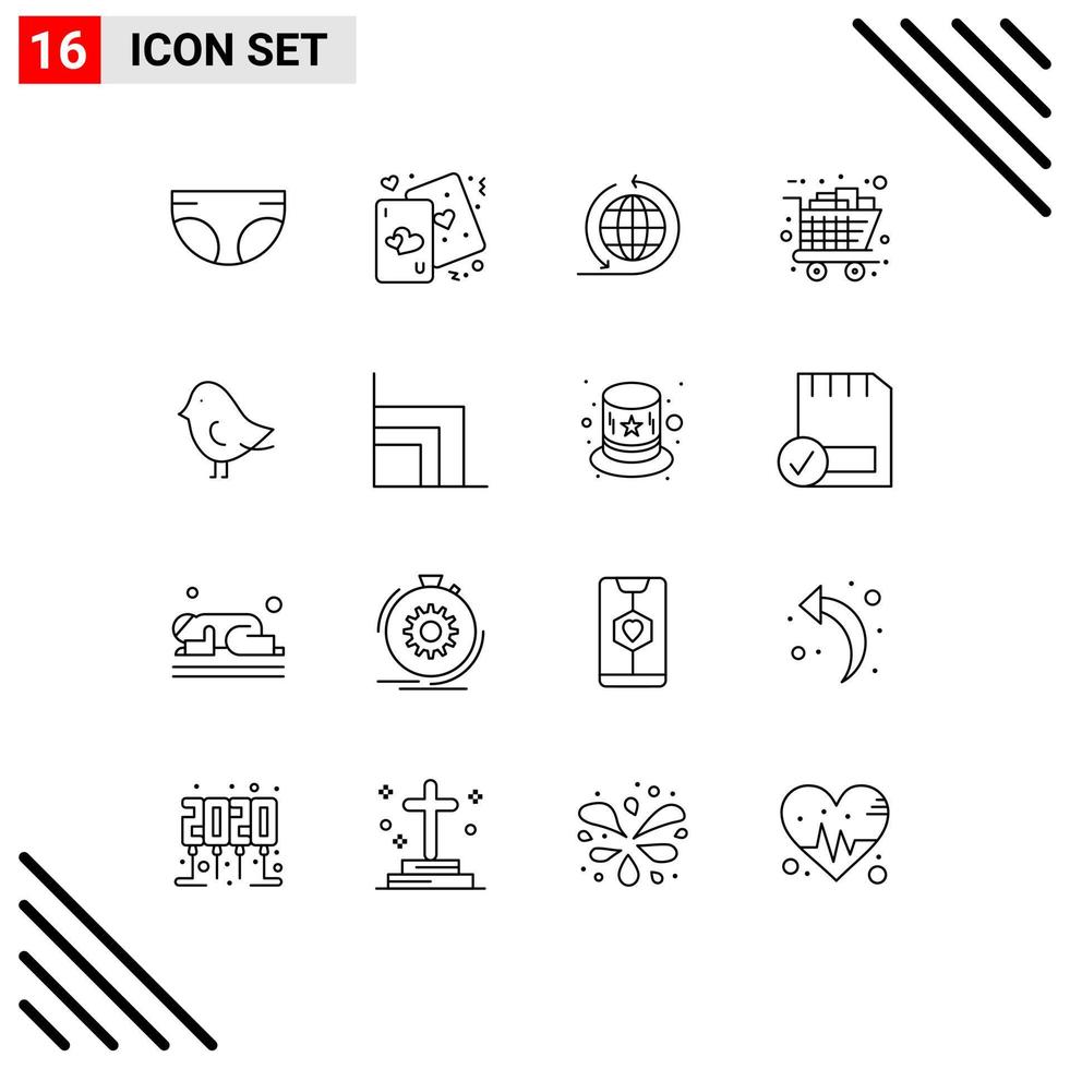 paquete de iconos de vectores de stock de 16 signos y símbolos de línea para carro de pájaros amor comprar regalos elementos de diseño de vectores editables