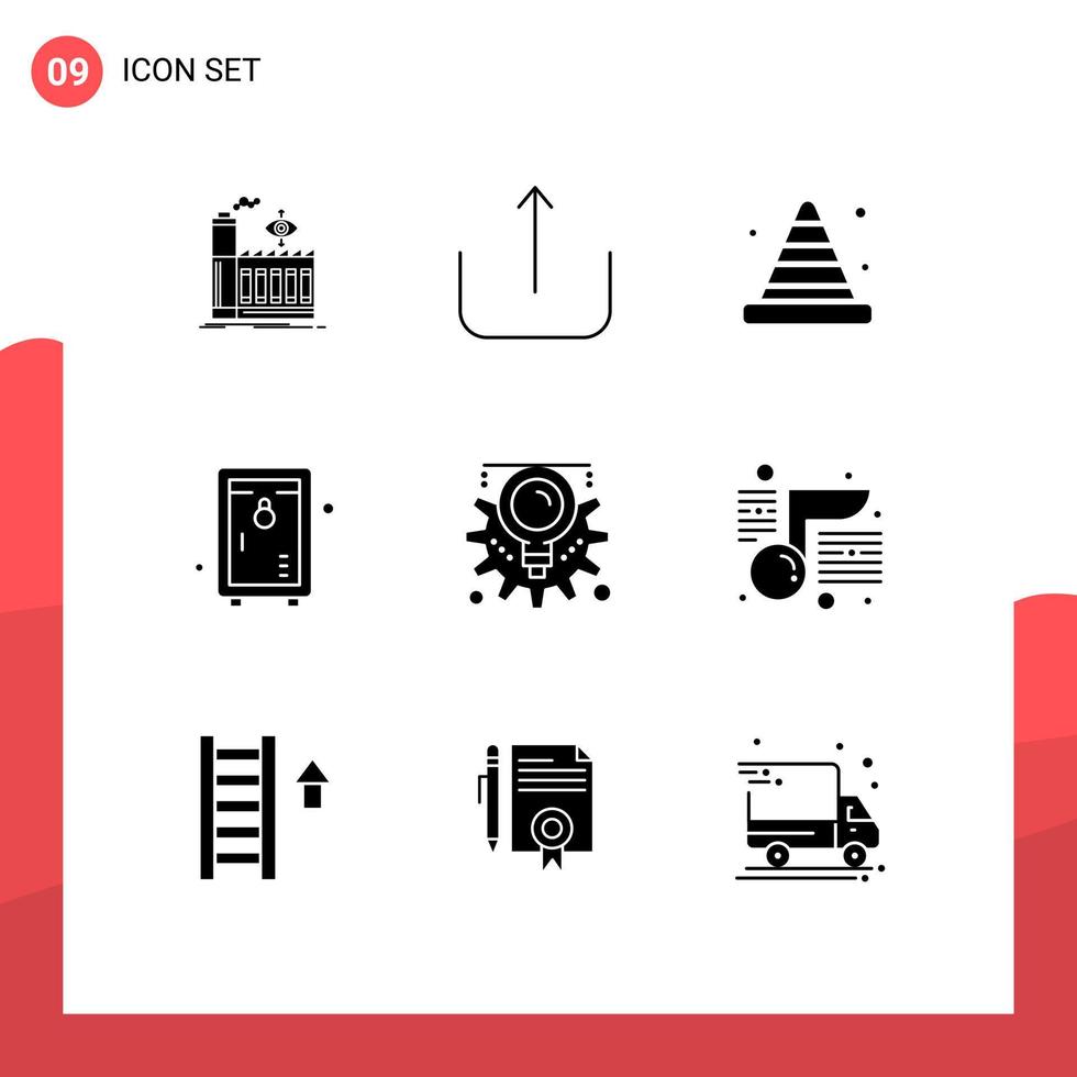 grupo universal de símbolos de iconos de 9 glifos sólidos modernos de elementos de diseño de vectores editables de casillero de jardín de ideas