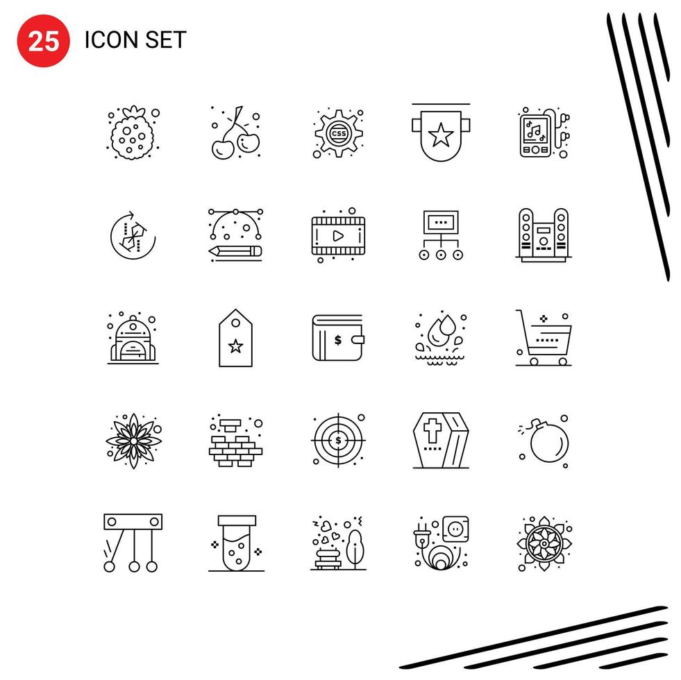 Set of 25 Commercial Lines pack for headphones stamp cog ribbon badges Editable Vector Design Elements
