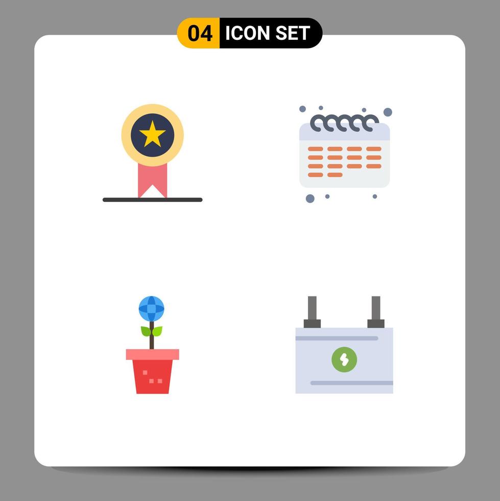 paquete de 4 iconos planos creativos de insignias medio ambiente sello escuela naturaleza elementos de diseño vectorial editables vector