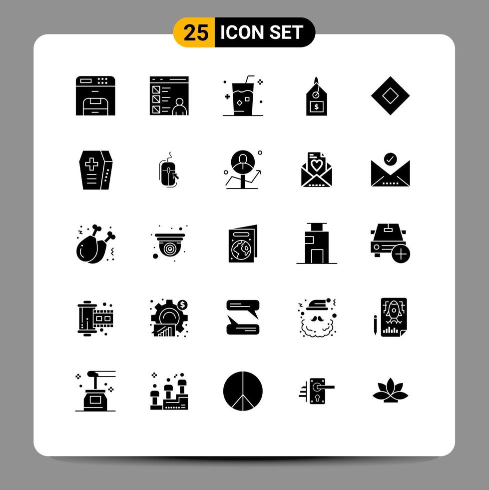 Group of 25 Solid Glyphs Signs and Symbols for interface dollar development tag juice Editable Vector Design Elements