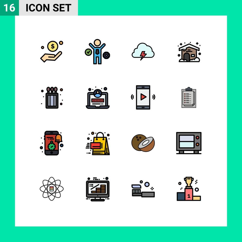 16 iconos creativos, signos y símbolos modernos de fuego, energía nublada, clima, sol, elementos de diseño de vectores creativos editables