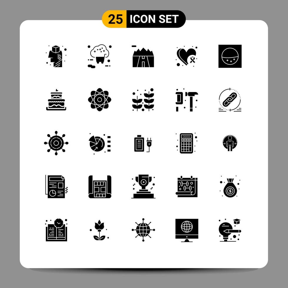 Pictogram Set of 25 Simple Solid Glyphs of machine heart shopping cancer road Editable Vector Design Elements