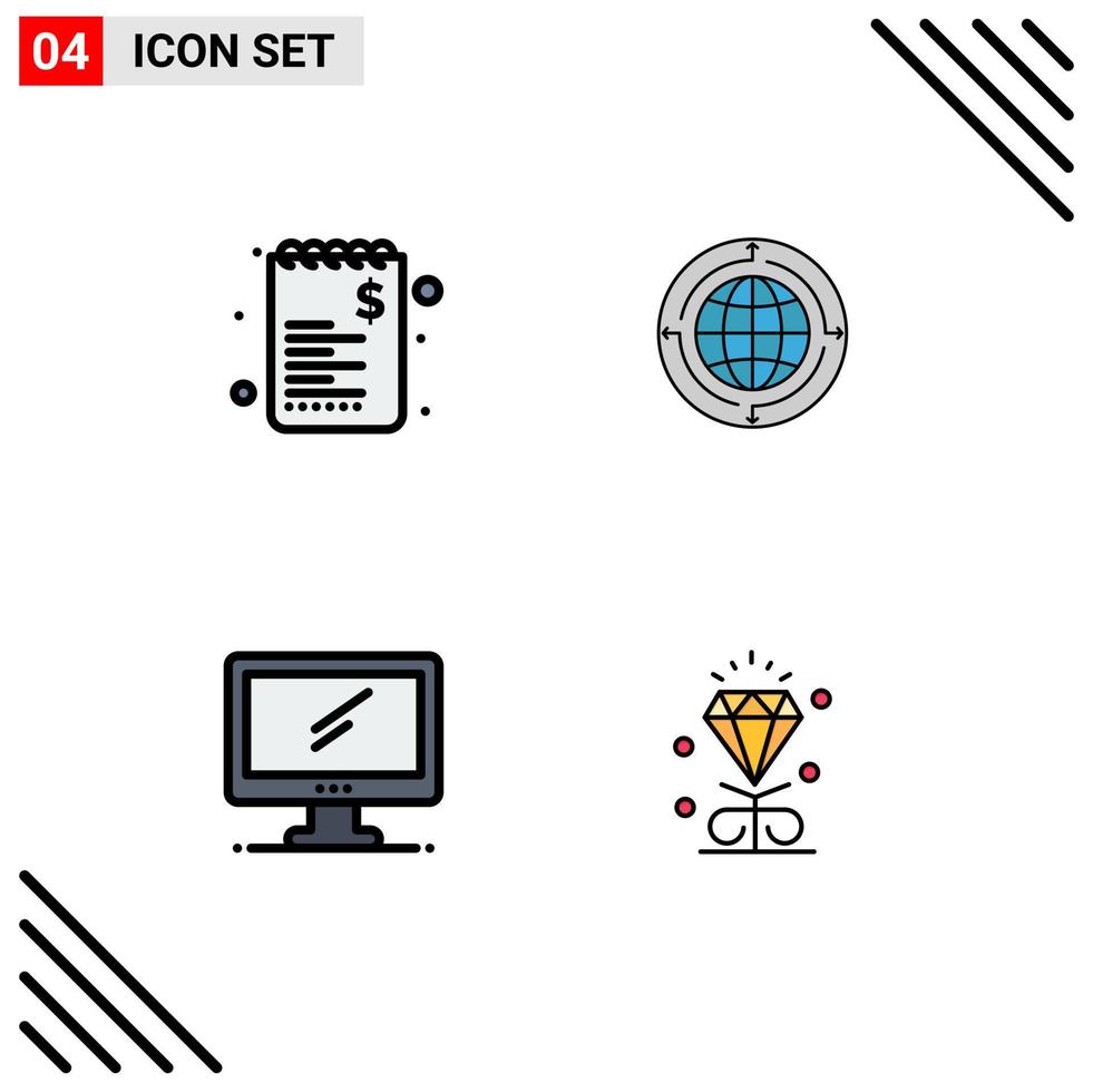 4 Universal Filledline Flat Colors Set for Web and Mobile Applications commerce world shopping communication monitor Editable Vector Design Elements