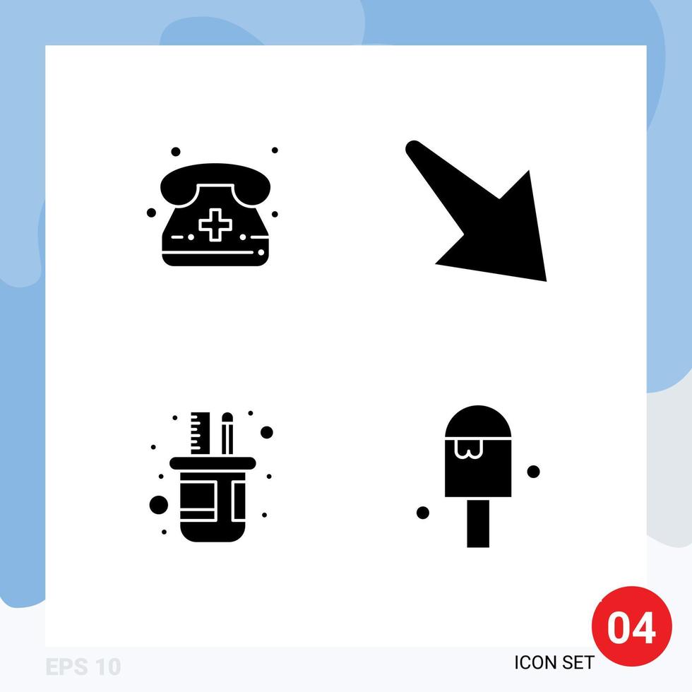 4 User Interface Solid Glyph Pack of modern Signs and Symbols of call pencil box phone right beach Editable Vector Design Elements