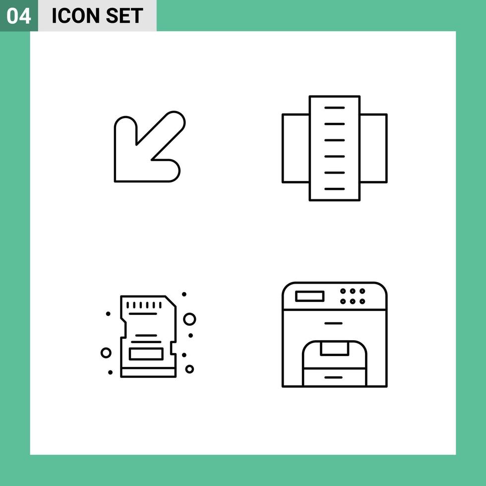 Group of 4 Filledline Flat Colors Signs and Symbols for arrow memory apartments flats card Editable Vector Design Elements