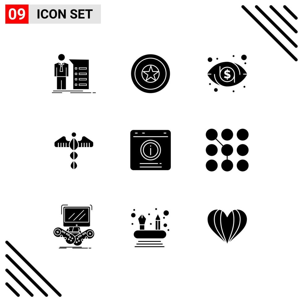 Modern Set of 9 Solid Glyphs Pictograph of bubble health medal heart medical Editable Vector Design Elements