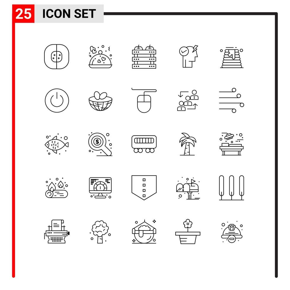 paquete de iconos de vectores de stock de 25 signos y símbolos de línea para el modo de potencia activar mente elementos de diseño de vectores editables de alimentos para el cerebro de San Valentín