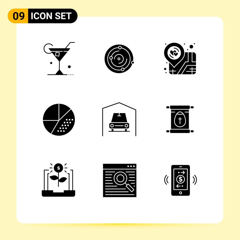 9 Universal Solid Glyphs Set for Web and Mobile Applications garage search location optimization engine Editable Vector Design Elements