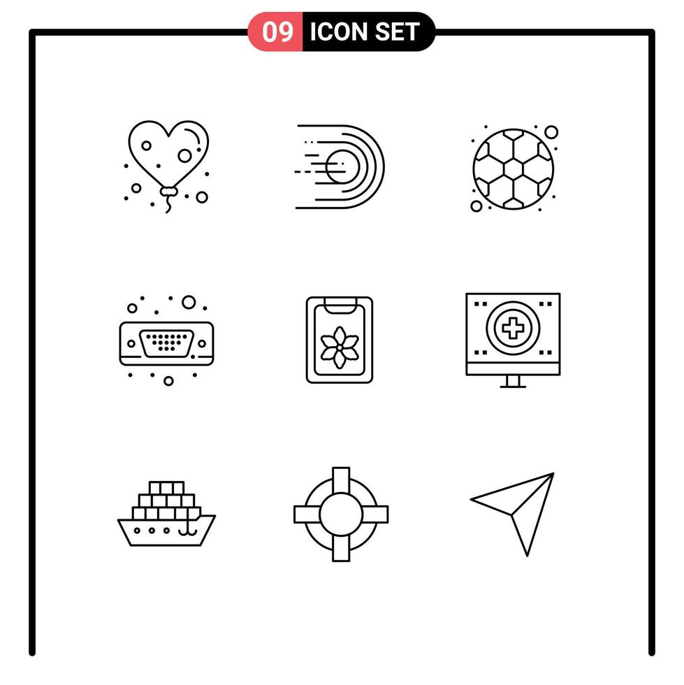 Modern Set of 9 Outlines and symbols such as clipboard vga ball port display Editable Vector Design Elements