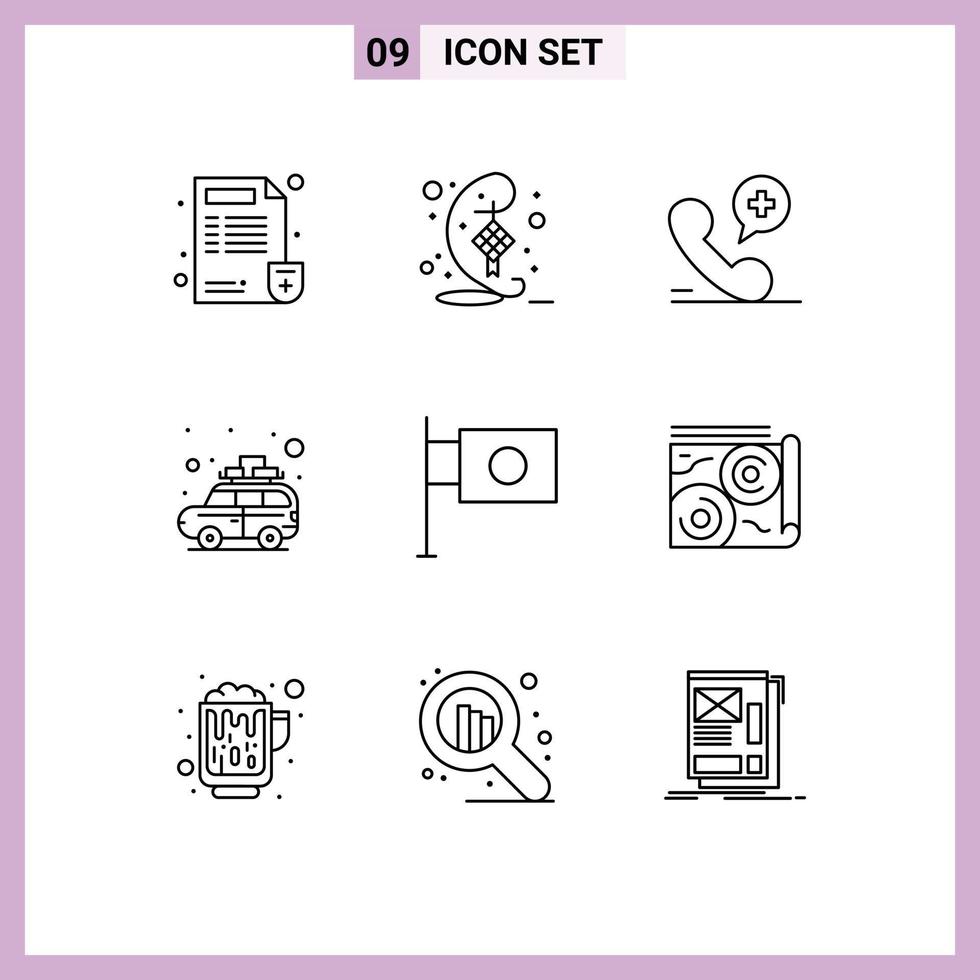Modern Set of 9 Outlines Pictograph of finance bus mobile travel camping Editable Vector Design Elements