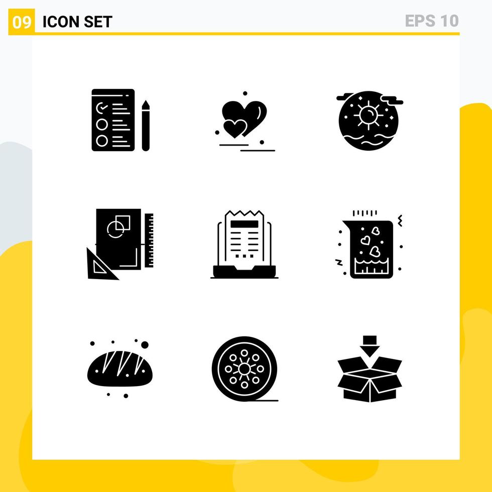 9 Universal Solid Glyphs Set for Web and Mobile Applications business sketch globe page design Editable Vector Design Elements