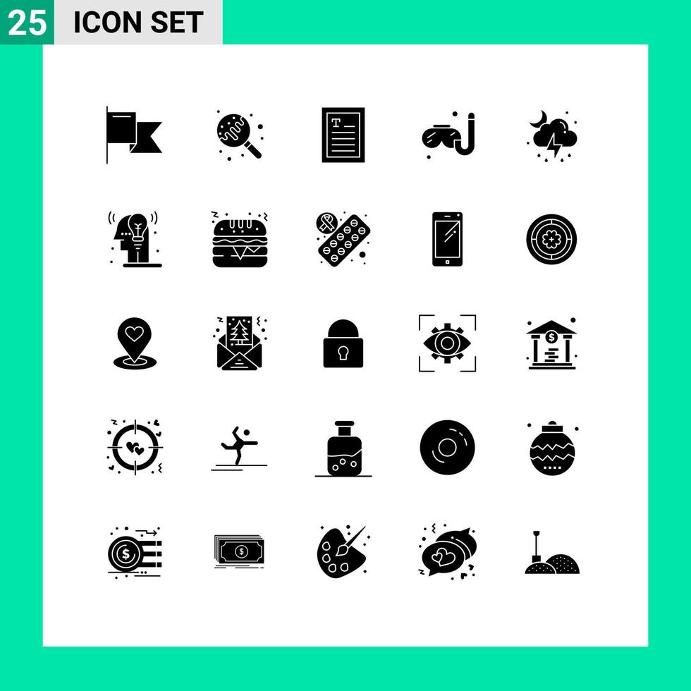 Set of 25 Vector Solid Glyphs on Grid for creative moon hands weather hobby Editable Vector Design Elements