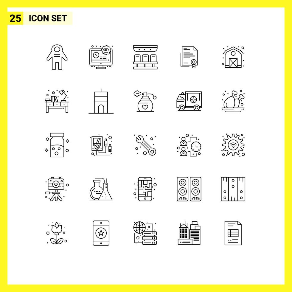 Group of 25 Modern Lines Set for paper legal document seats diploma certificate Editable Vector Design Elements