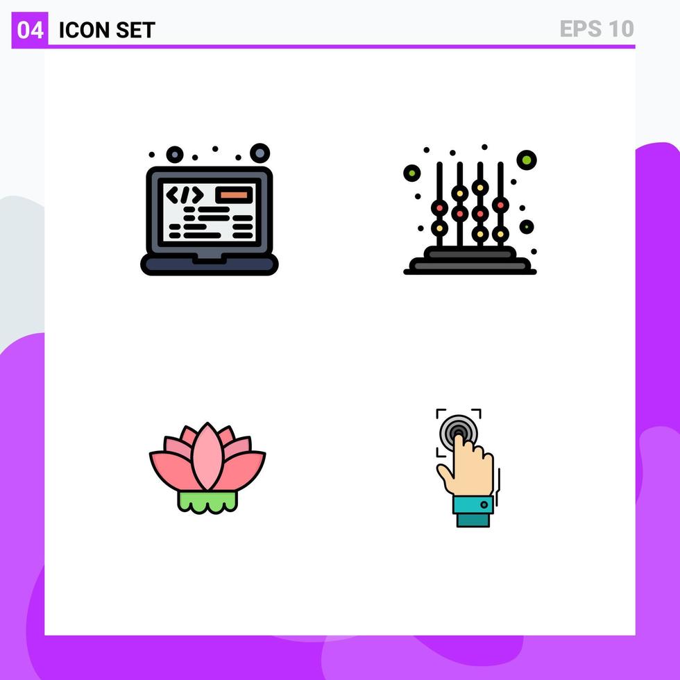 paquete de línea de vector editable de 4 colores planos de línea rellena simple de codificación china html aprendizaje de huellas dactilares elementos de diseño de vector editables