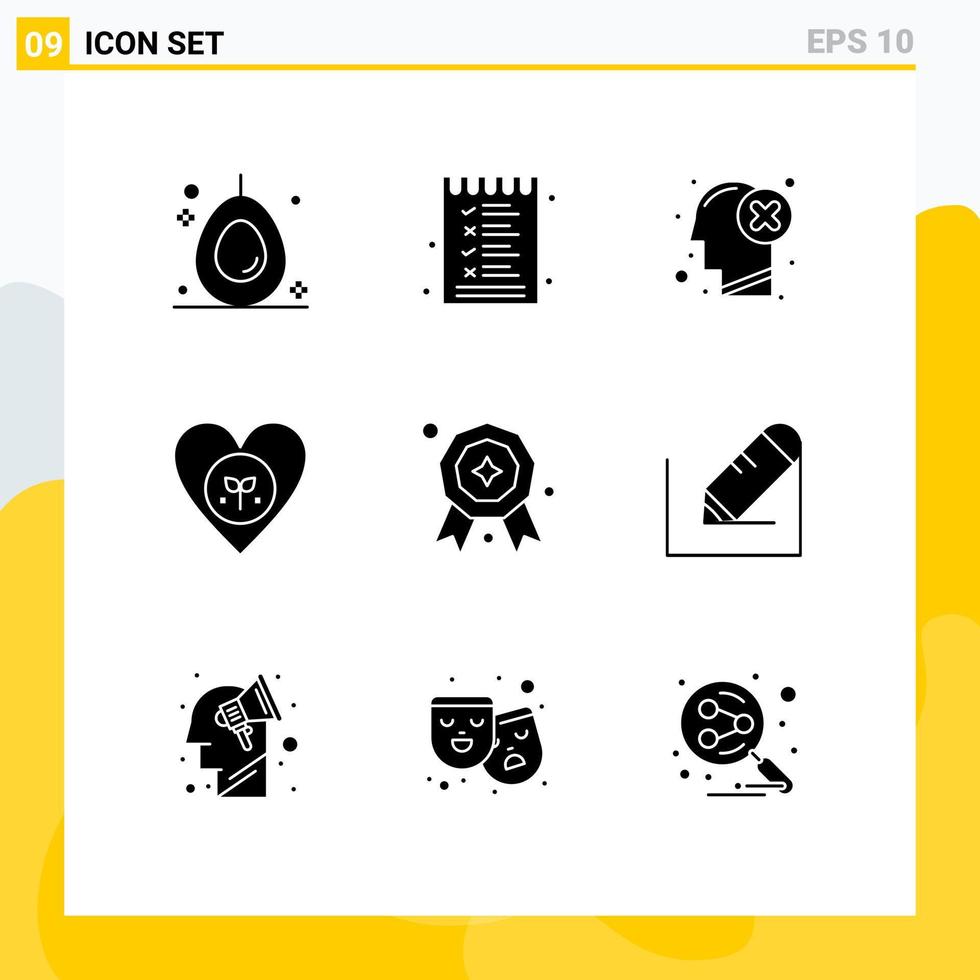 Pictogram Set of 9 Simple Solid Glyphs of award heart failure favorite ecology Editable Vector Design Elements