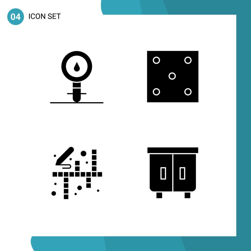Editable Vector Line Pack of 4 Simple Solid Glyphs of biochemistry activities chemistry game hobbies Editable Vector Design Elements