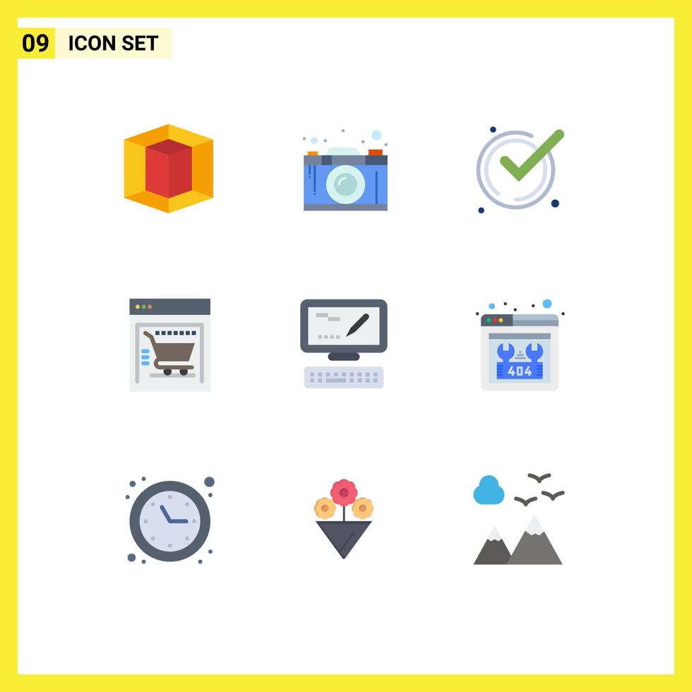 Set of 9 Vector Flat Colors on Grid for markiting computer accept web store ecommerce Editable Vector Design Elements