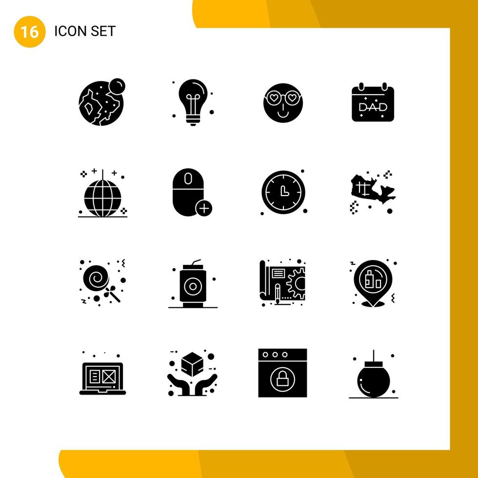 Solid Glyph Pack of 16 Universal Symbols of fathers day date light calendar cute Editable Vector Design Elements
