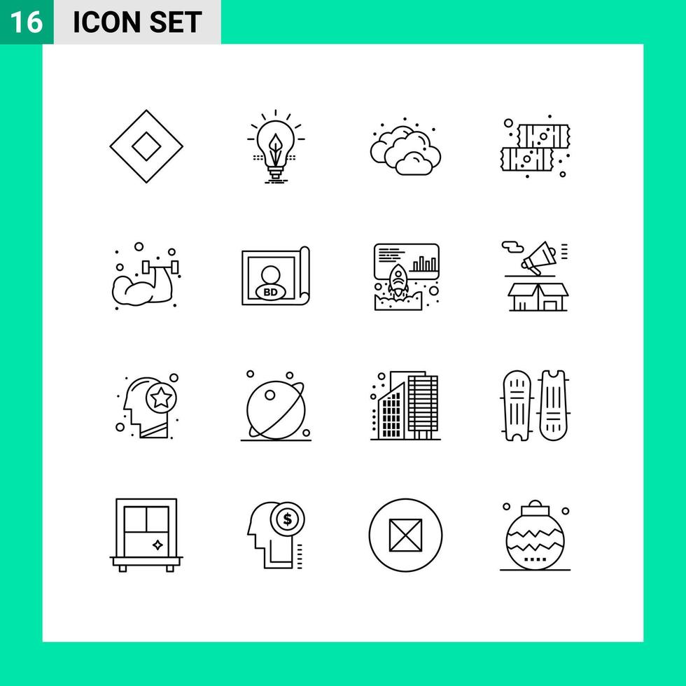 Group of 16 Modern Outlines Set for exercise sweets light food chocolate Editable Vector Design Elements