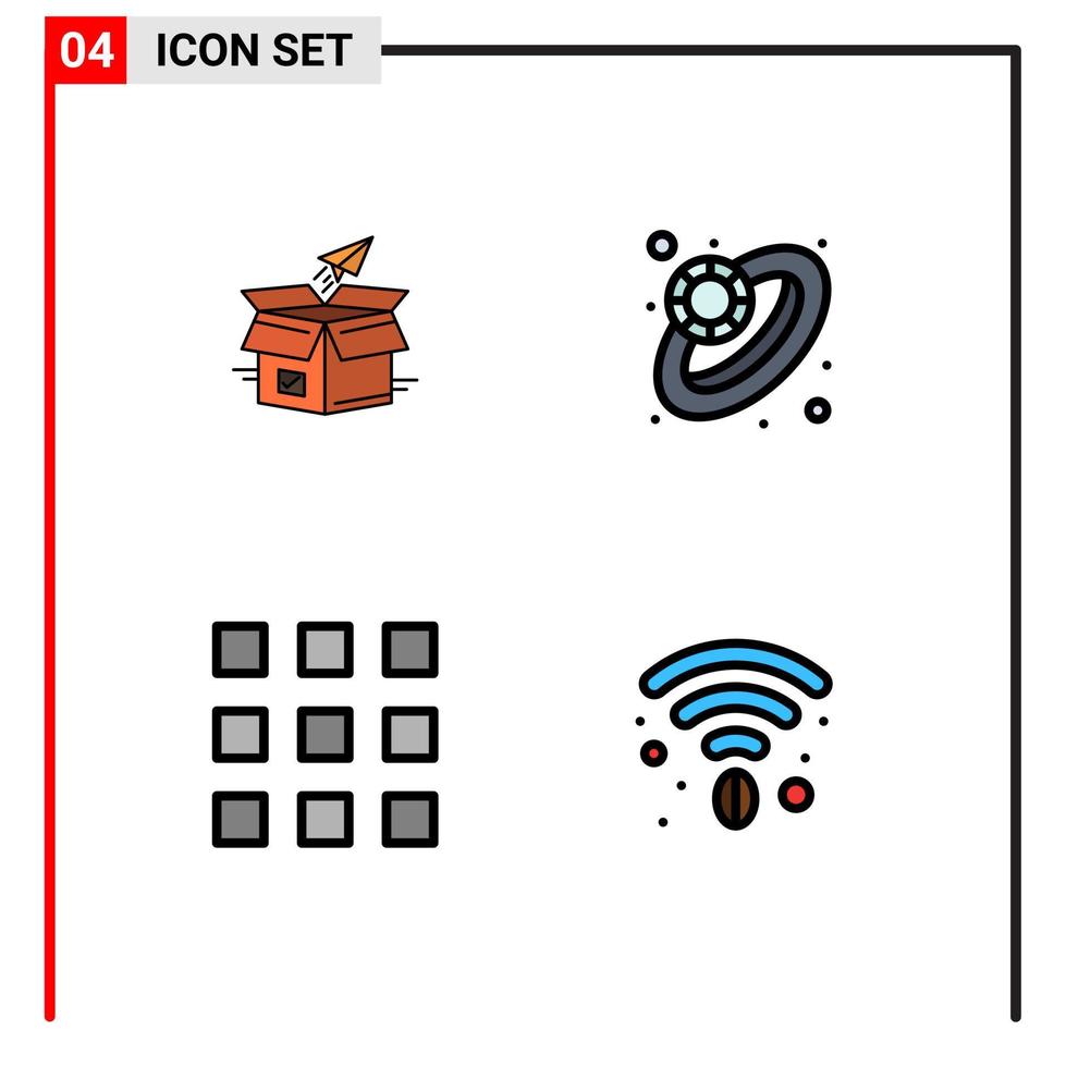 Modern Set of 4 Filledline Flat Colors and symbols such as box ring product release startup code Editable Vector Design Elements