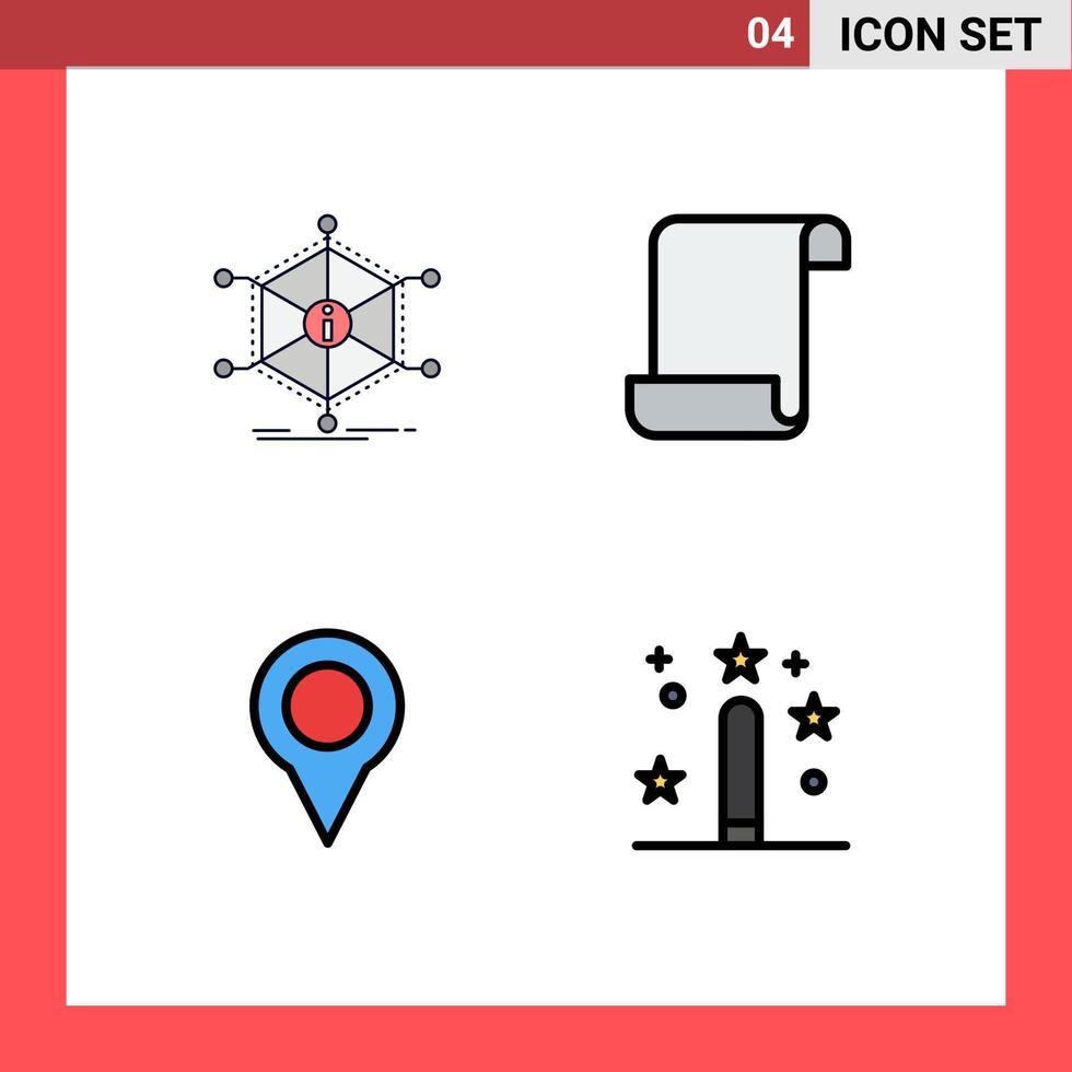 4 Thematic Vector Filledline Flat Colors and Editable Symbols of data map information log pin Editable Vector Design Elements