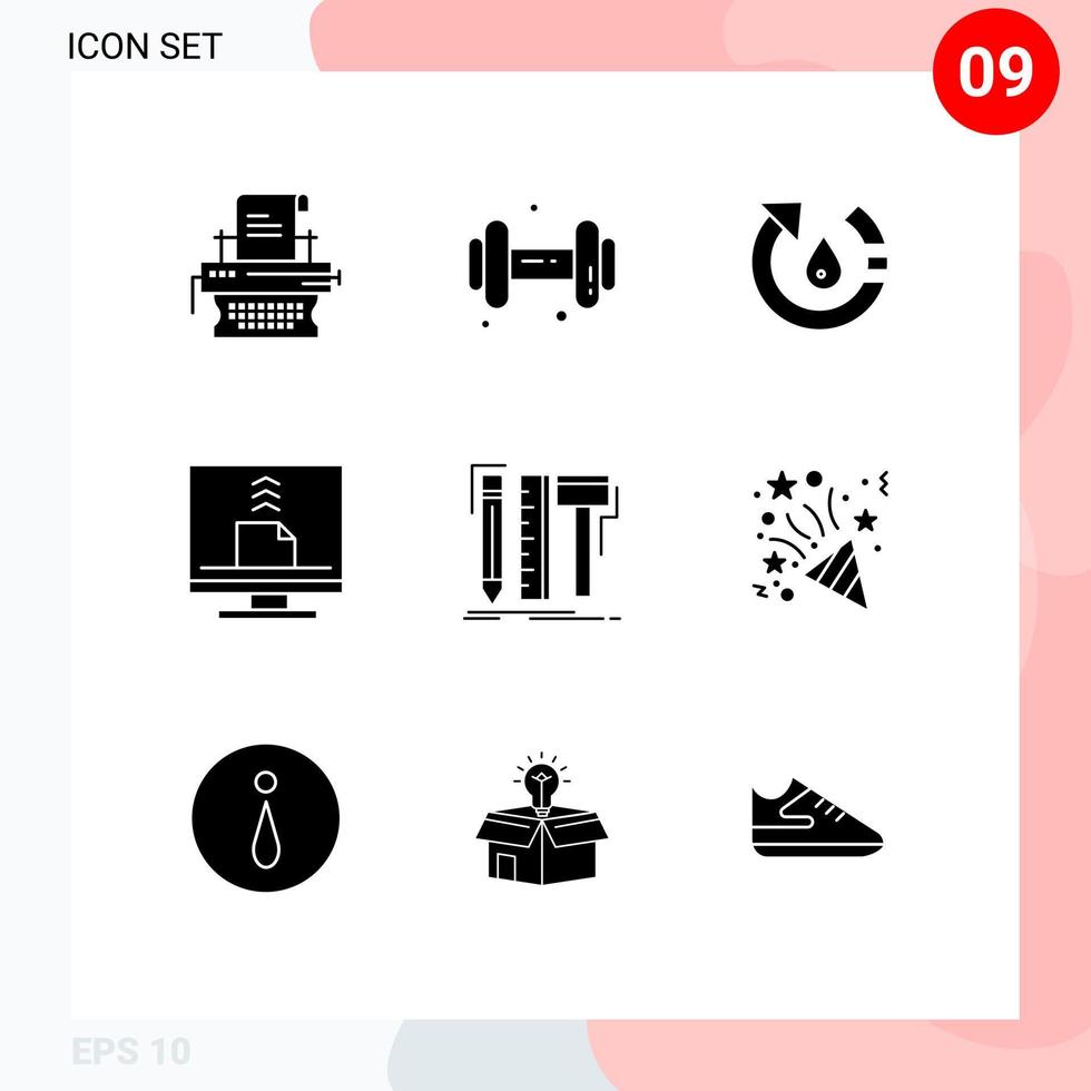 9 User Interface Solid Glyph Pack of modern Signs and Symbols of design desktop ecology contact communication Editable Vector Design Elements